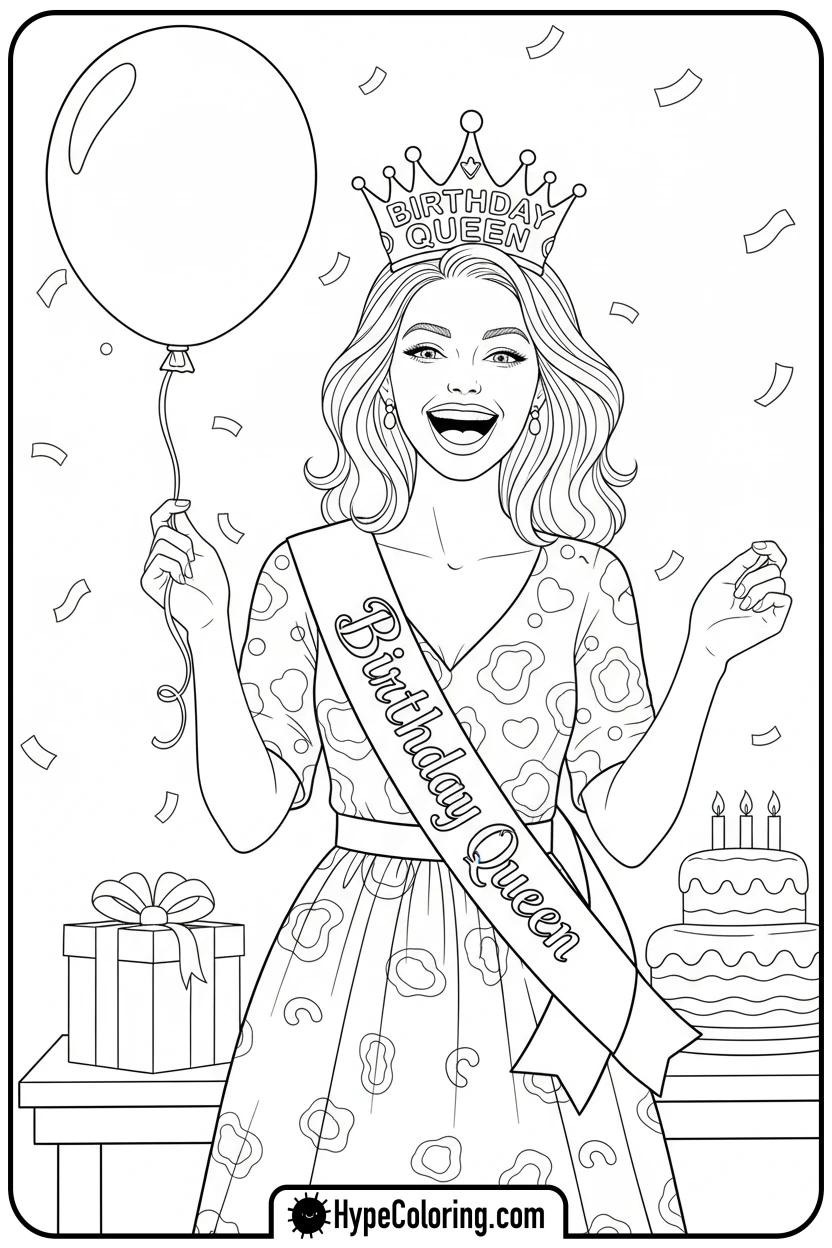 mom-wearing-birthday-crown - happy birthday mom coloring page