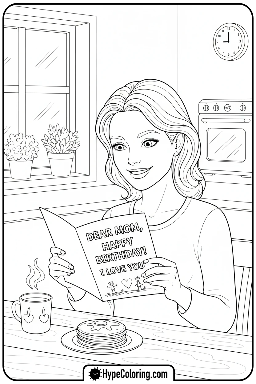 mom-reading-a-birthday-letter - happy birthday mom coloring page