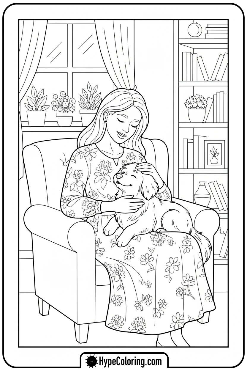 mom-petting-a-pet - happy birthday mom coloring page
