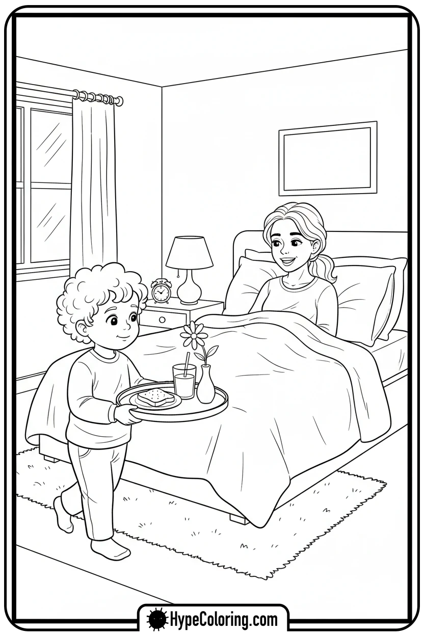 breakfast-in-bed-for-mom - happy birthday mom coloring page
