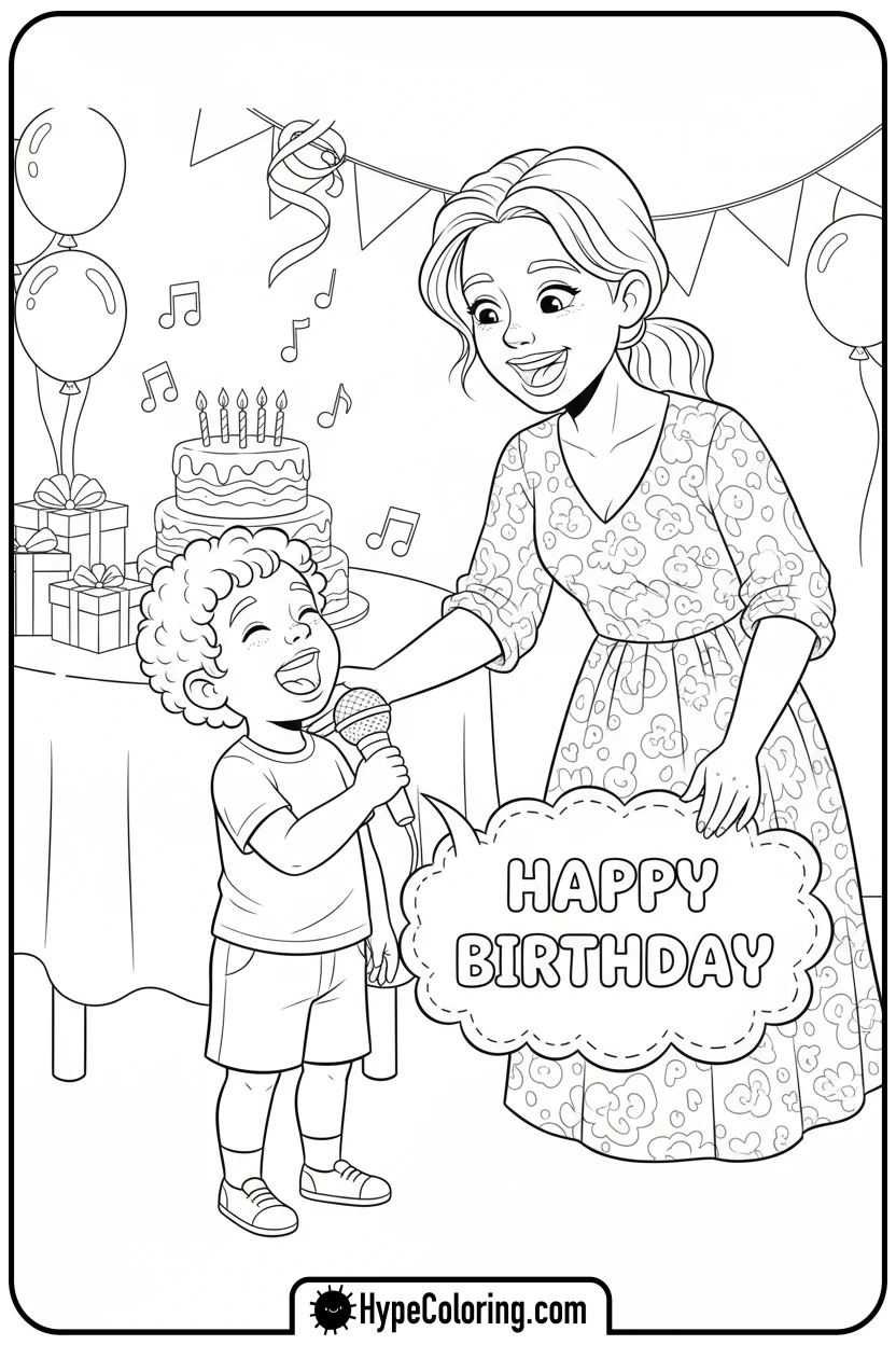 child-singing-to-mom - happy birthday mom coloring page