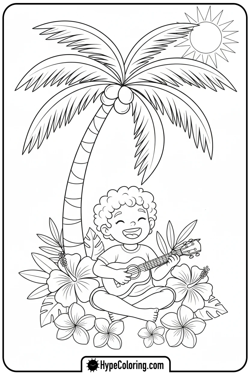 child-playing-ukulele - hawaiian coloring pages