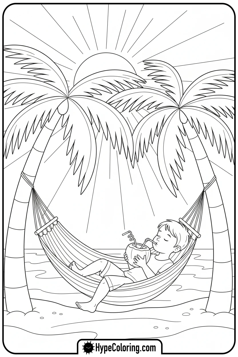 child-relaxing-in-hammock - hawaiian coloring pages