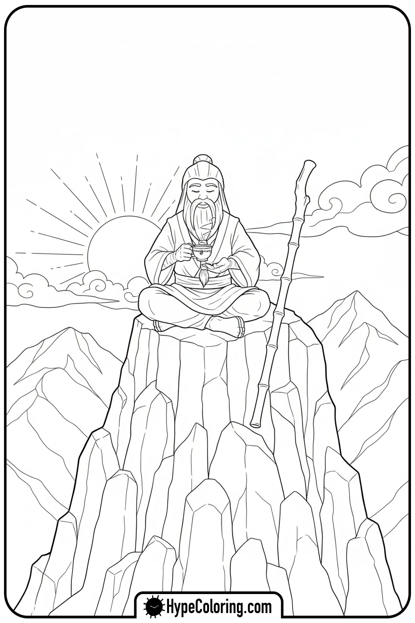master-wu-meditating-on-mountain - lego ninjago coloring pages