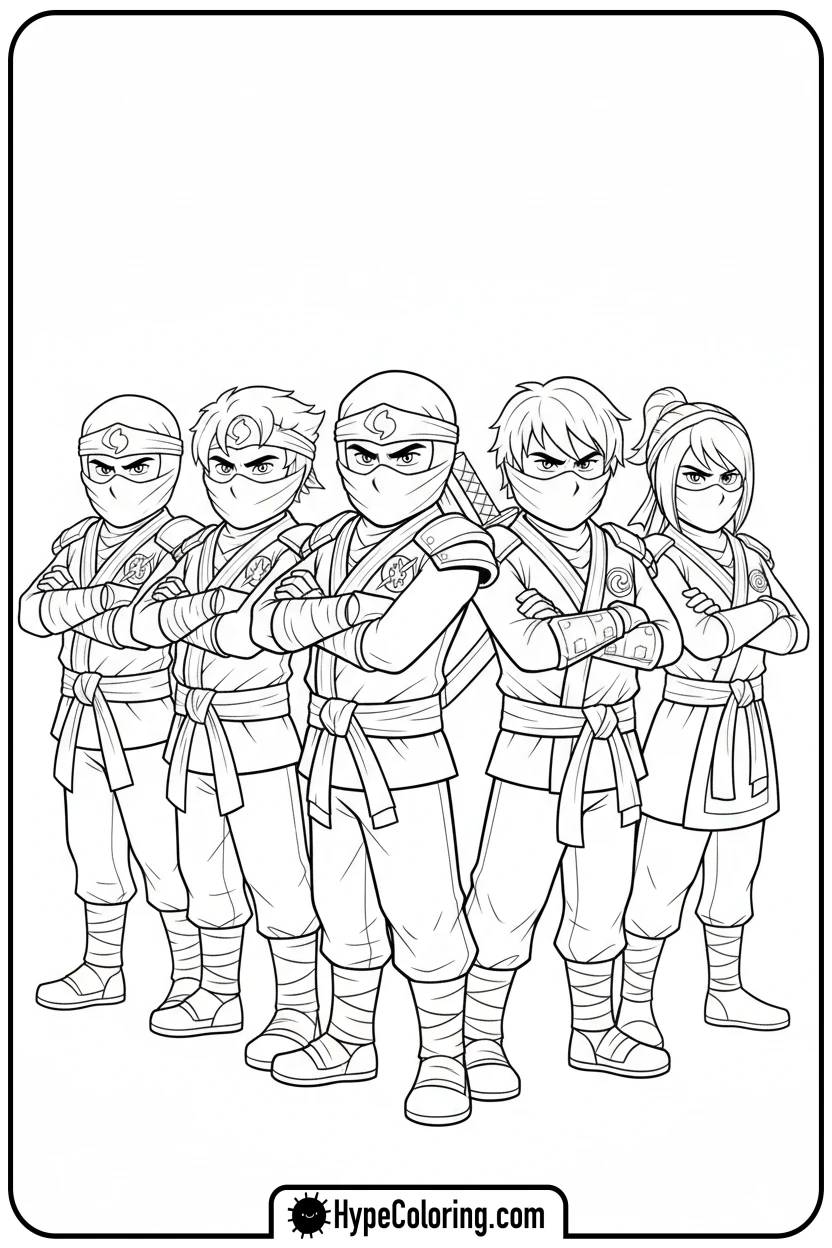 six-ninja-team-lineup - lego ninjago coloring pages