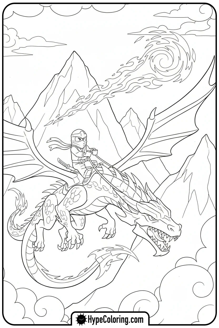 kai-riding-fire-dragon - lego ninjago coloring pages