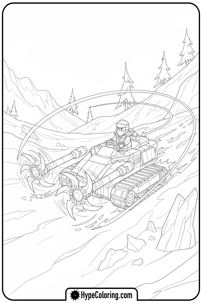 zane-driving-ice-tank - lego ninjago coloring pages