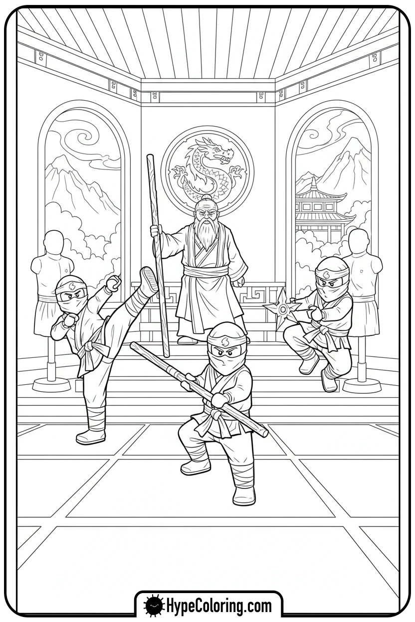 ninja-training-in-dojo - lego ninjago coloring pages
