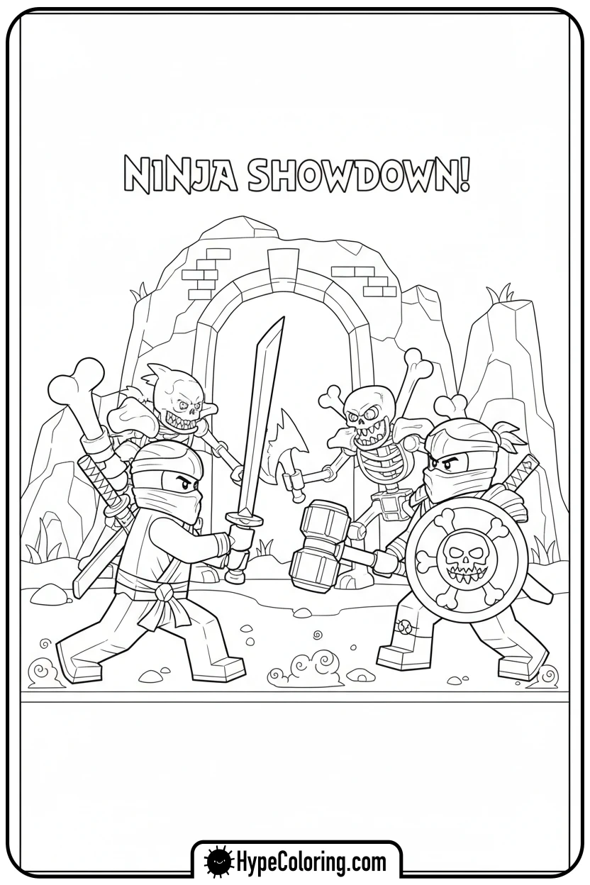 ninja-fighting-skulkin-warriors - lego ninjago coloring pages