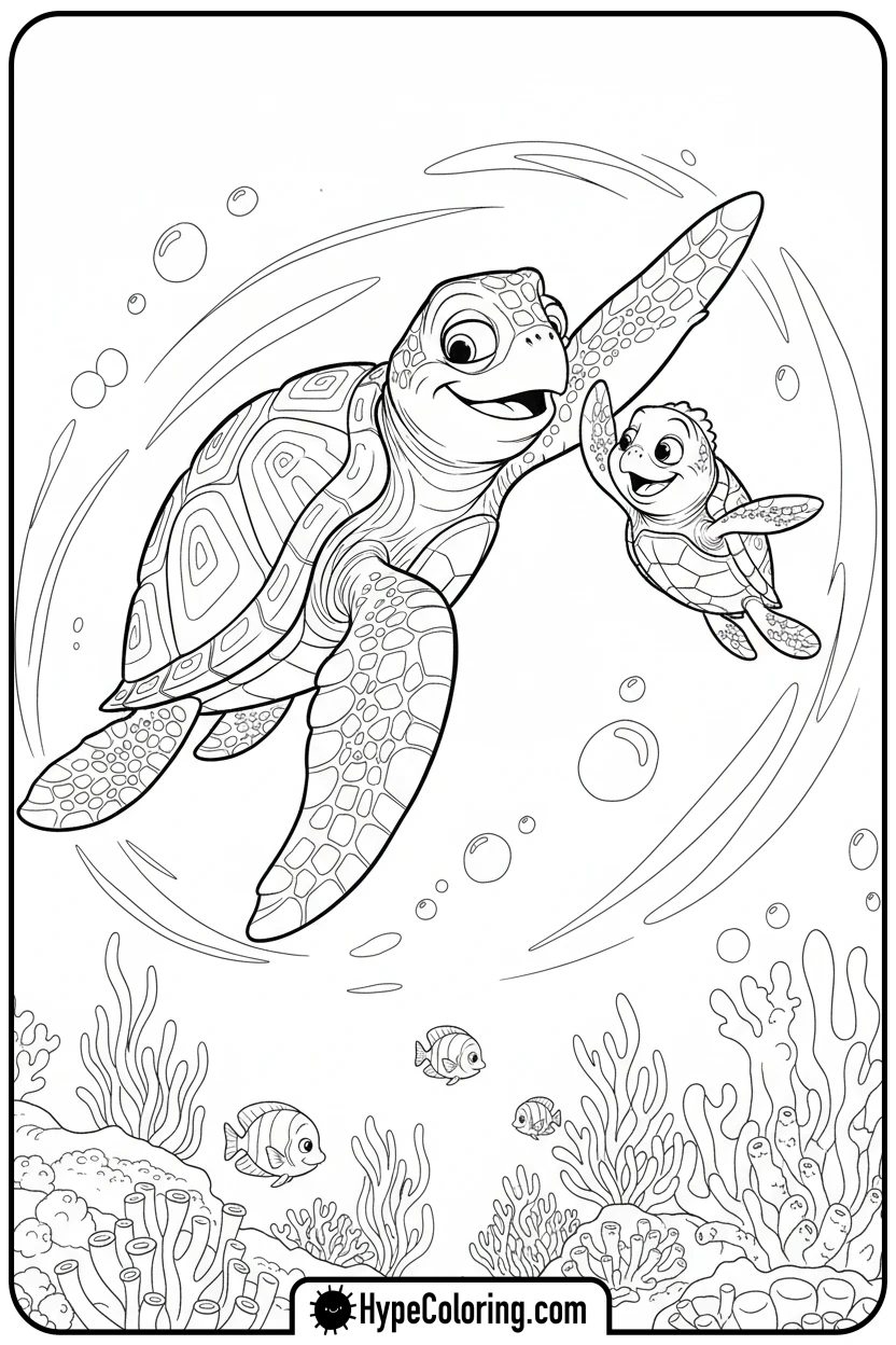 crush-high-fiving-squirt - finding nemo color pages
