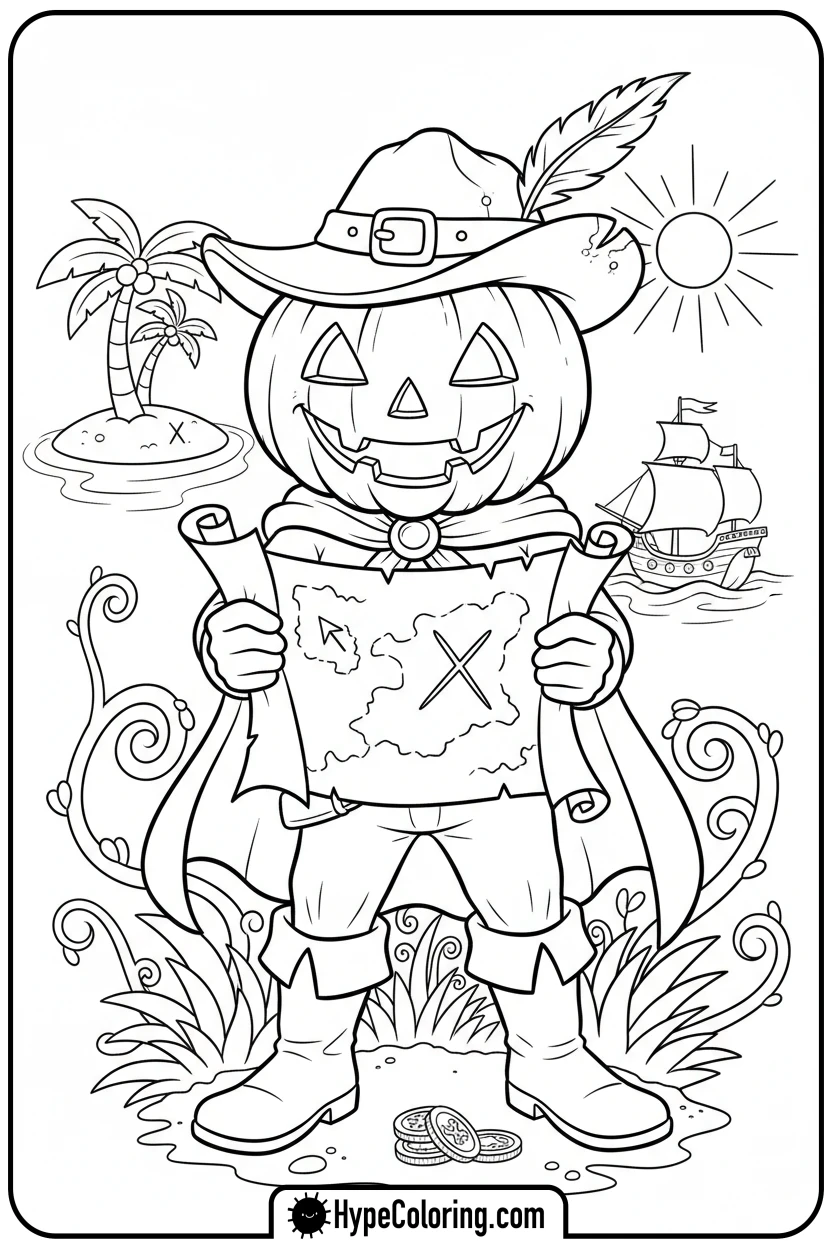 jack-o-lantern-with-treasure-map - jack o lantern coloring pages