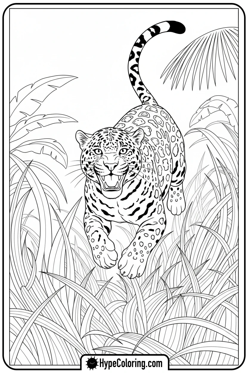 jaguar-running-through-grass - jaguar coloring pages