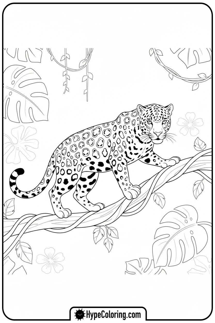 jaguar-balancing-on-vine - jaguar coloring pages