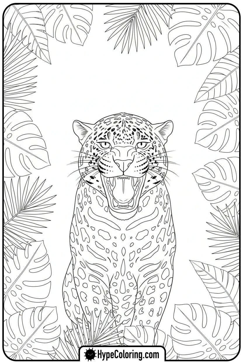 playful-roaring-jaguar - jaguar coloring pages