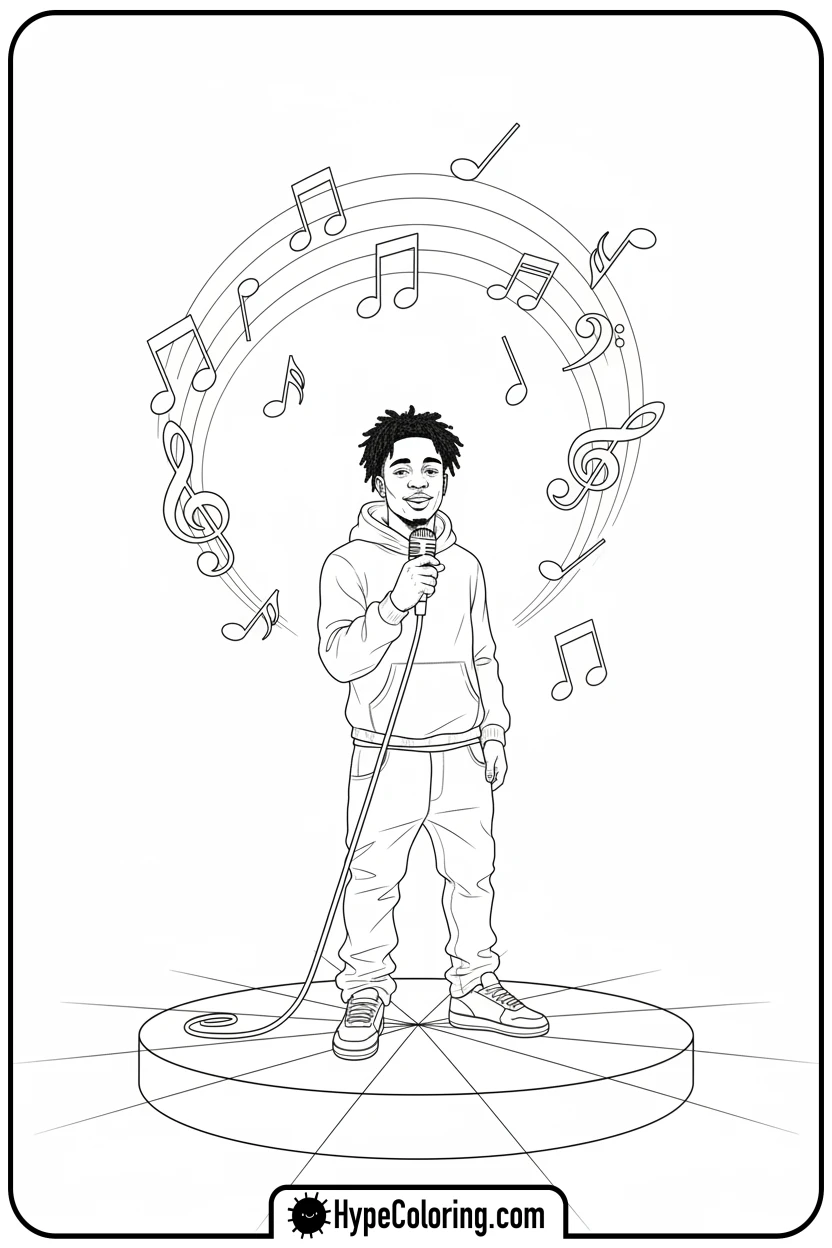 Click to download PDF juice-wrld-singing-on-stage-with-notes - juice wrld color page