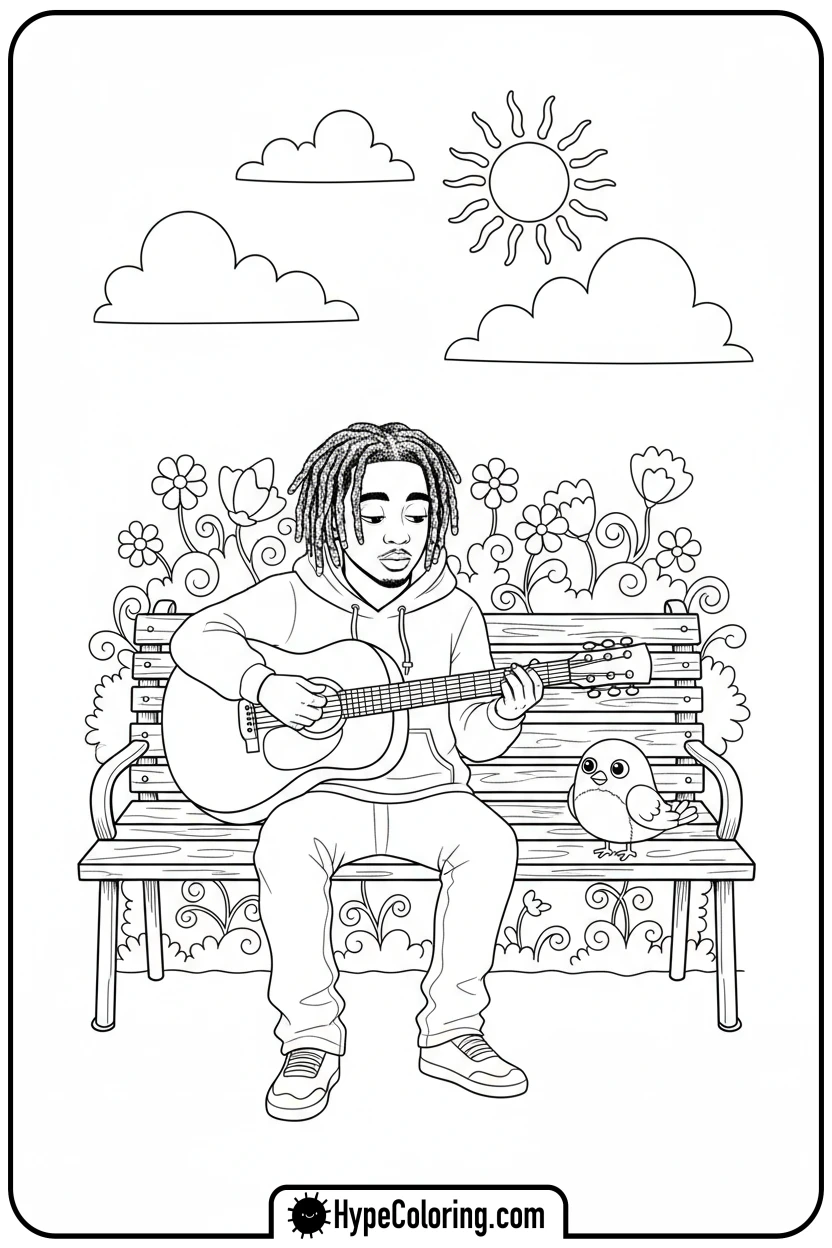 Click to download PDF juice-wrld-playing-guitar - juice wrld color page