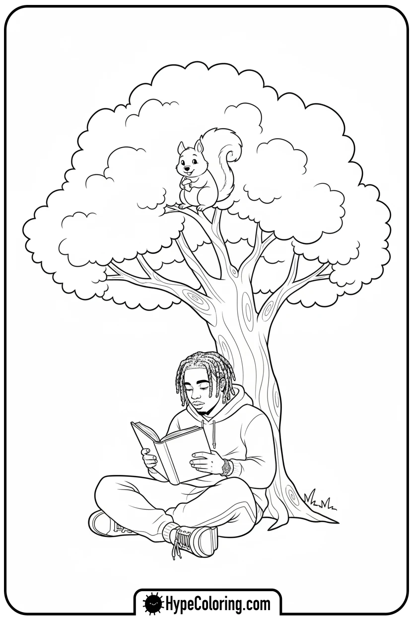 Click to download PDF juice-wrld-reading-under-tree - juice wrld color page