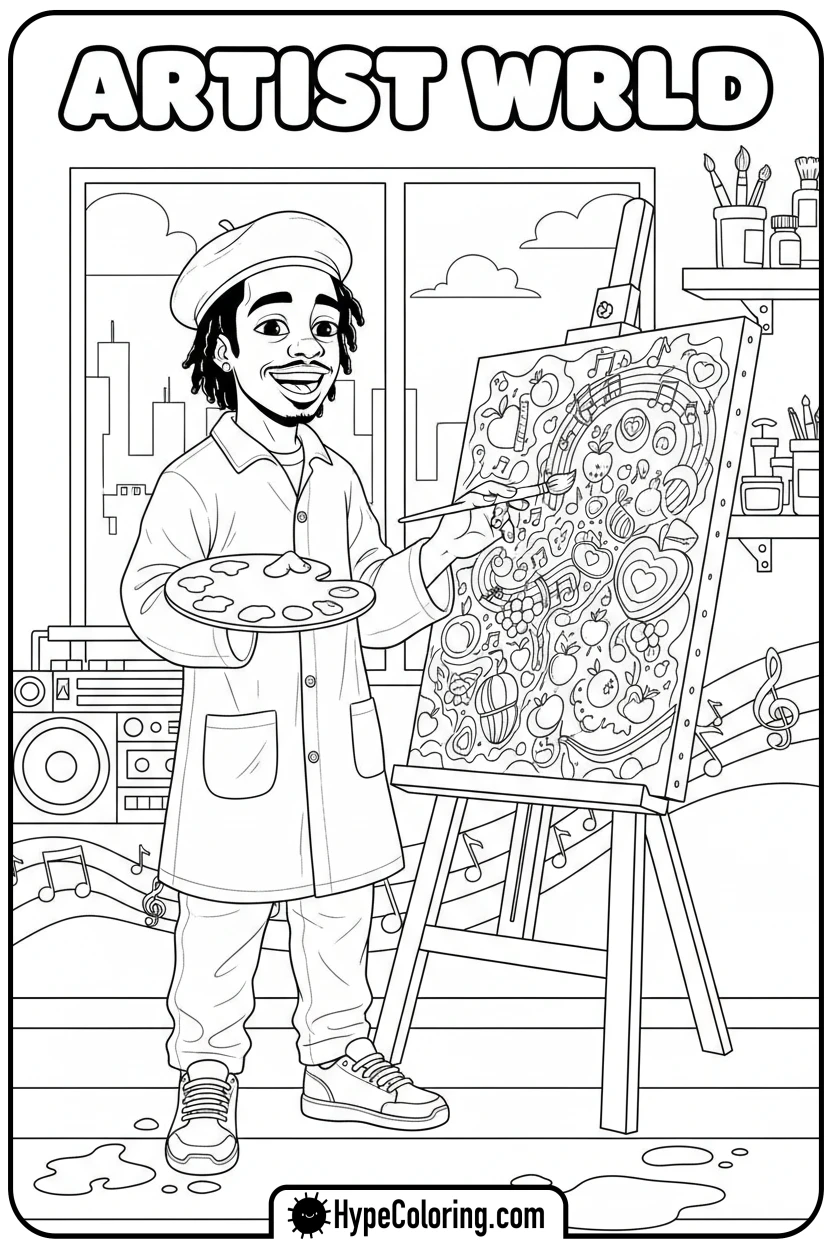 Click to download PDF juice-wrld-painting-on-easel - juice wrld color page