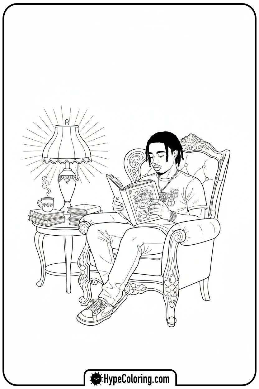 Click to download PDF juice-wrld-reading-in-armchair - juice wrld color page