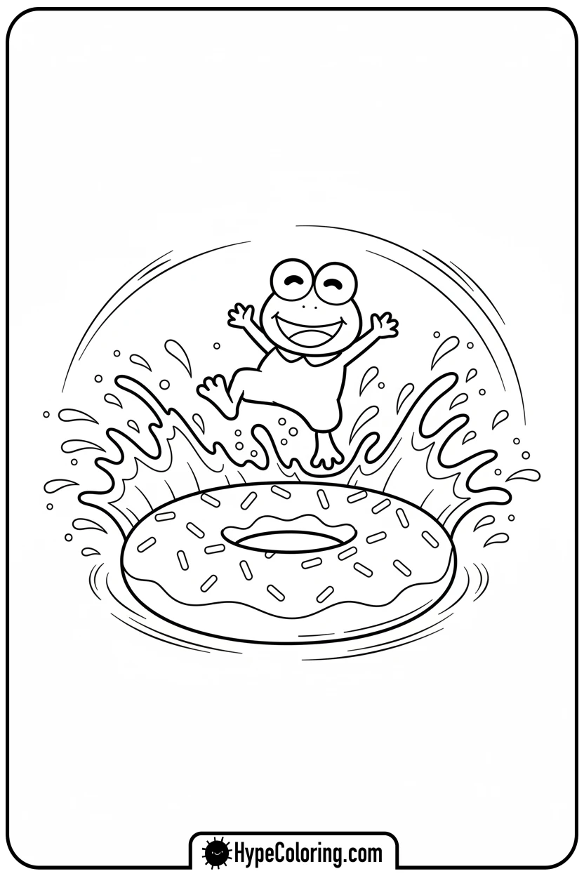 keroppi-jumping-into-pond - keroppi coloring pages