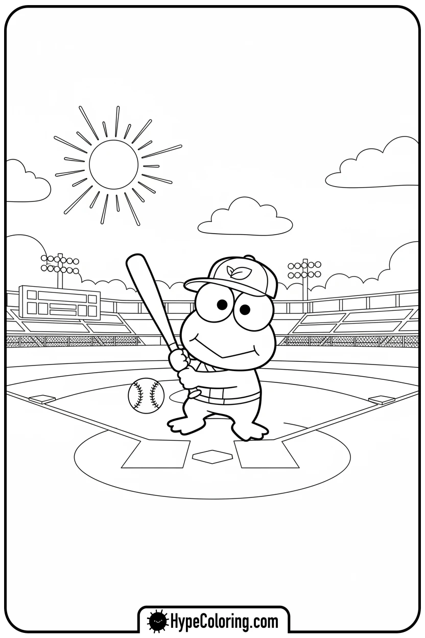 keroppi-playing-baseball - keroppi coloring pages