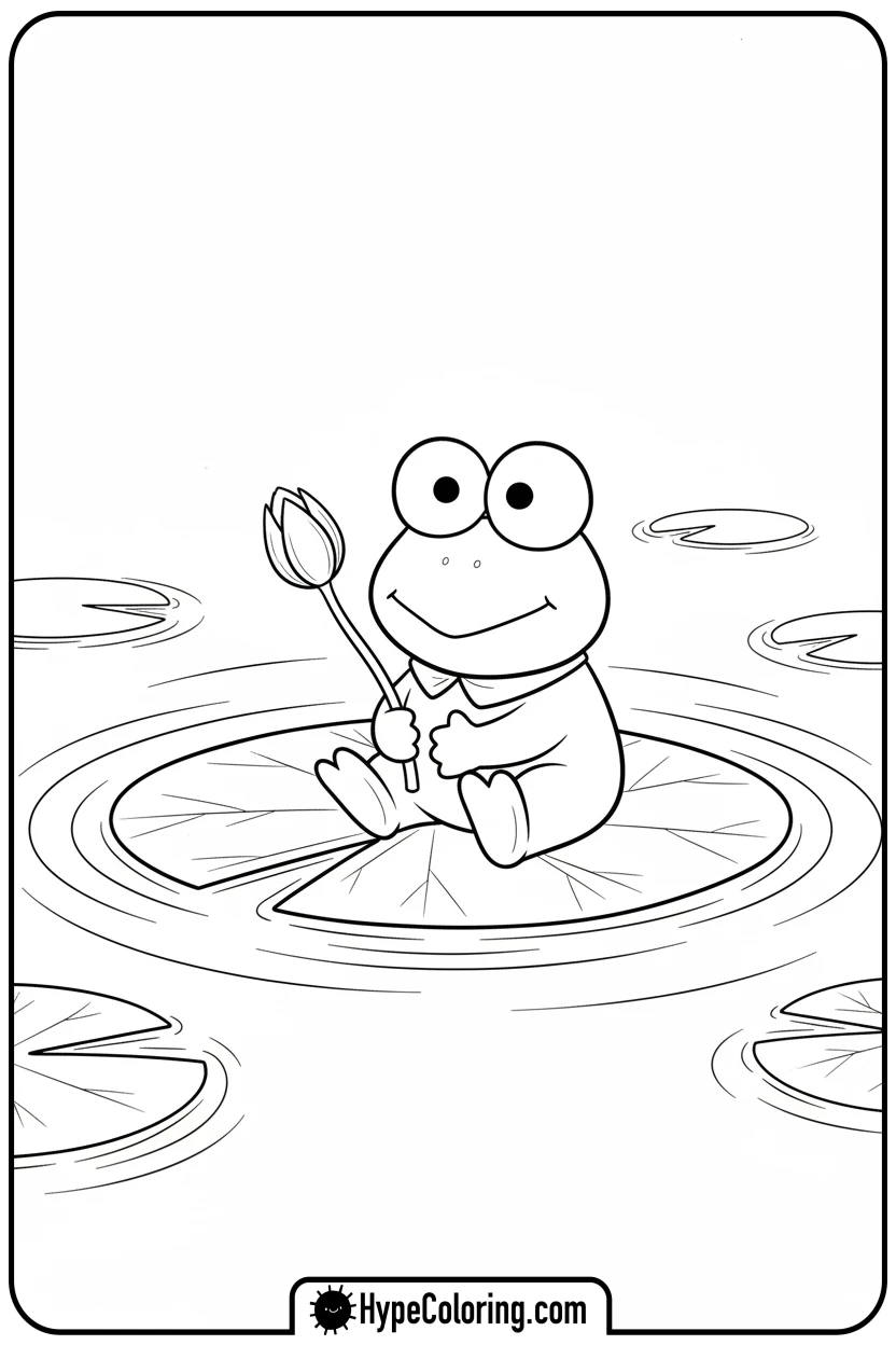 keroppi-on-lily-pad-with-flower - keroppi coloring pages