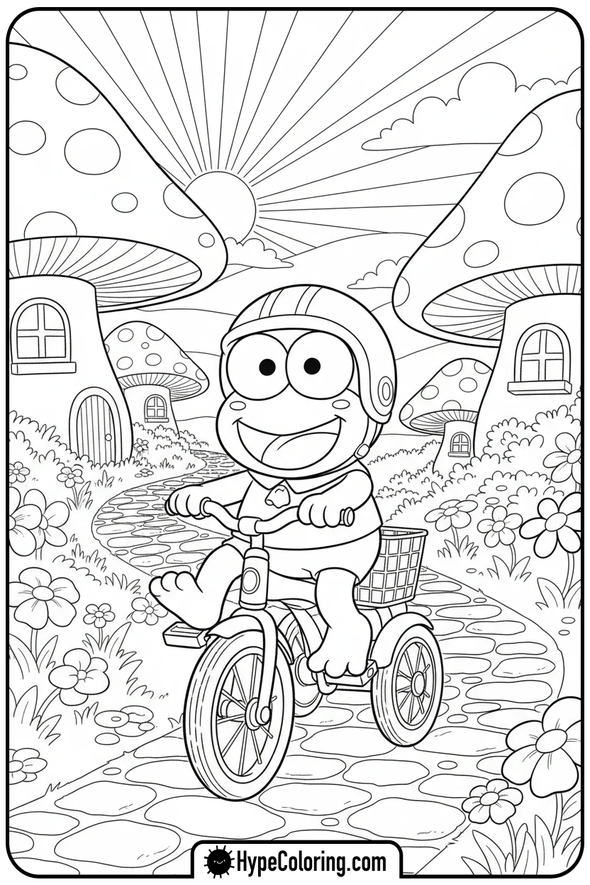 keroppi-riding-tricycle - keroppi coloring pages