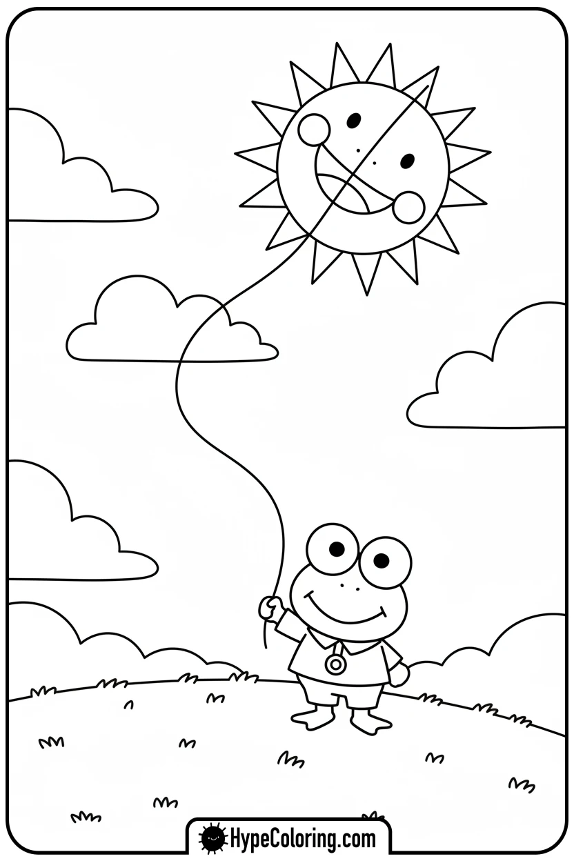 keroppi-flying-a-kite - keroppi coloring pages