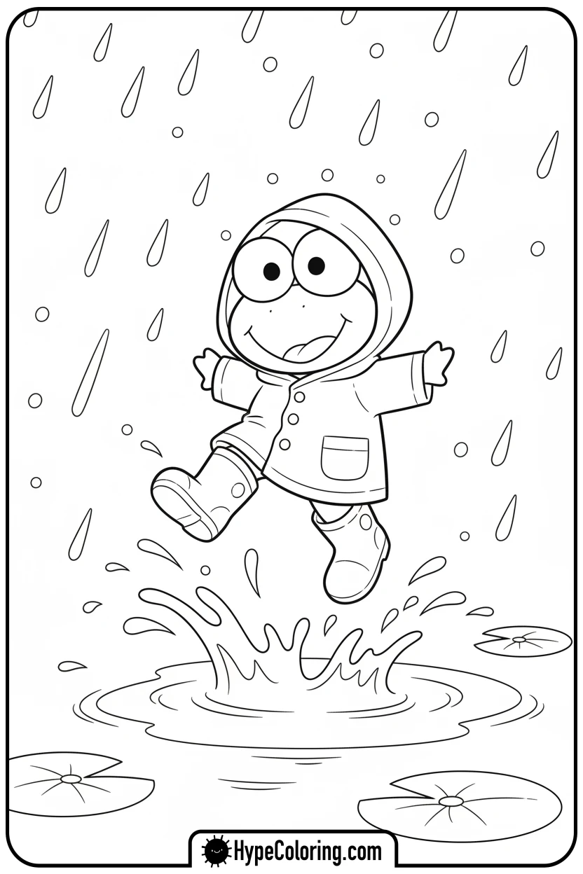 keroppi-splashing-in-puddle - keroppi coloring pages