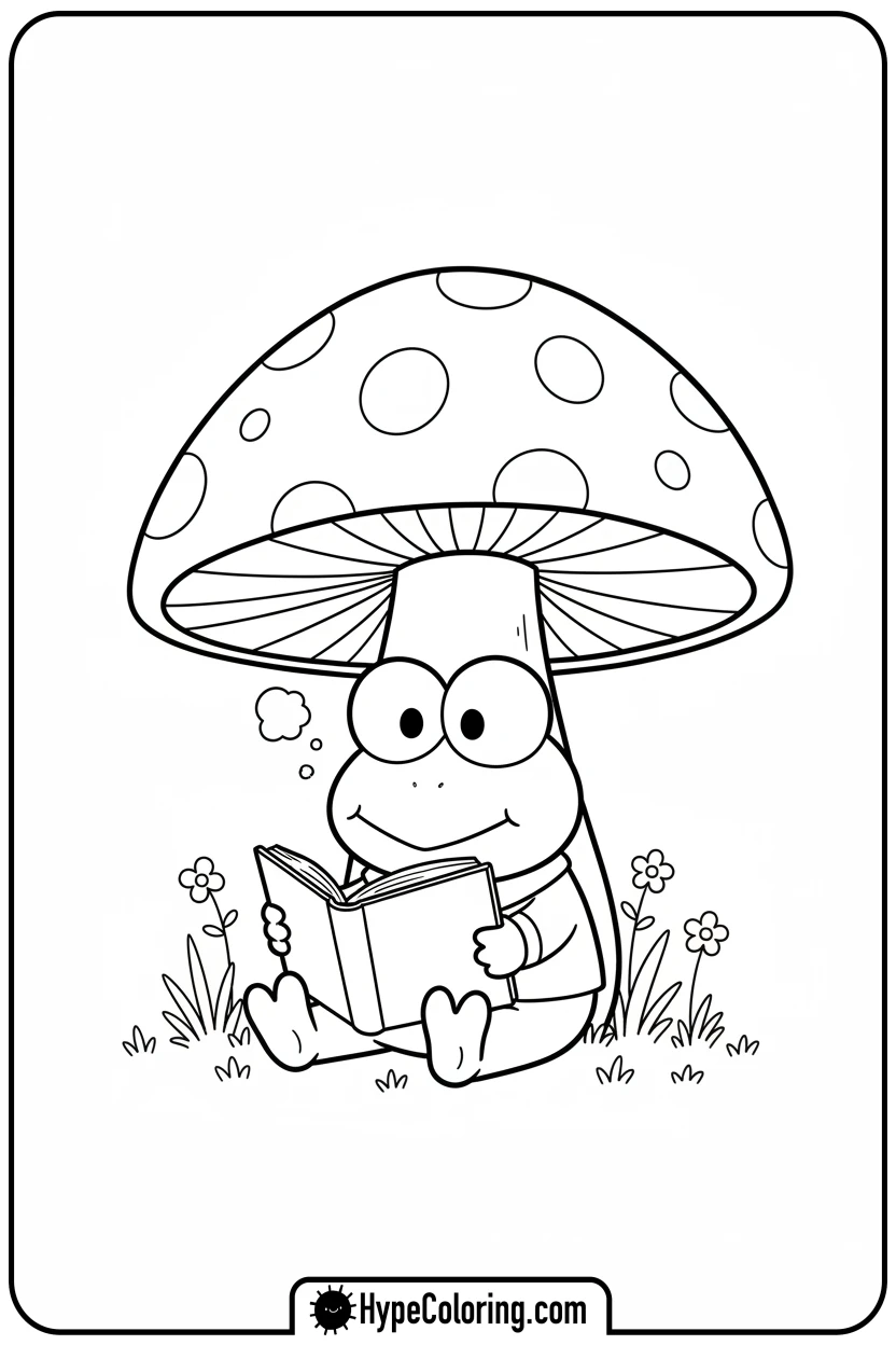 keroppi-reading-under-mushroom - keroppi coloring pages