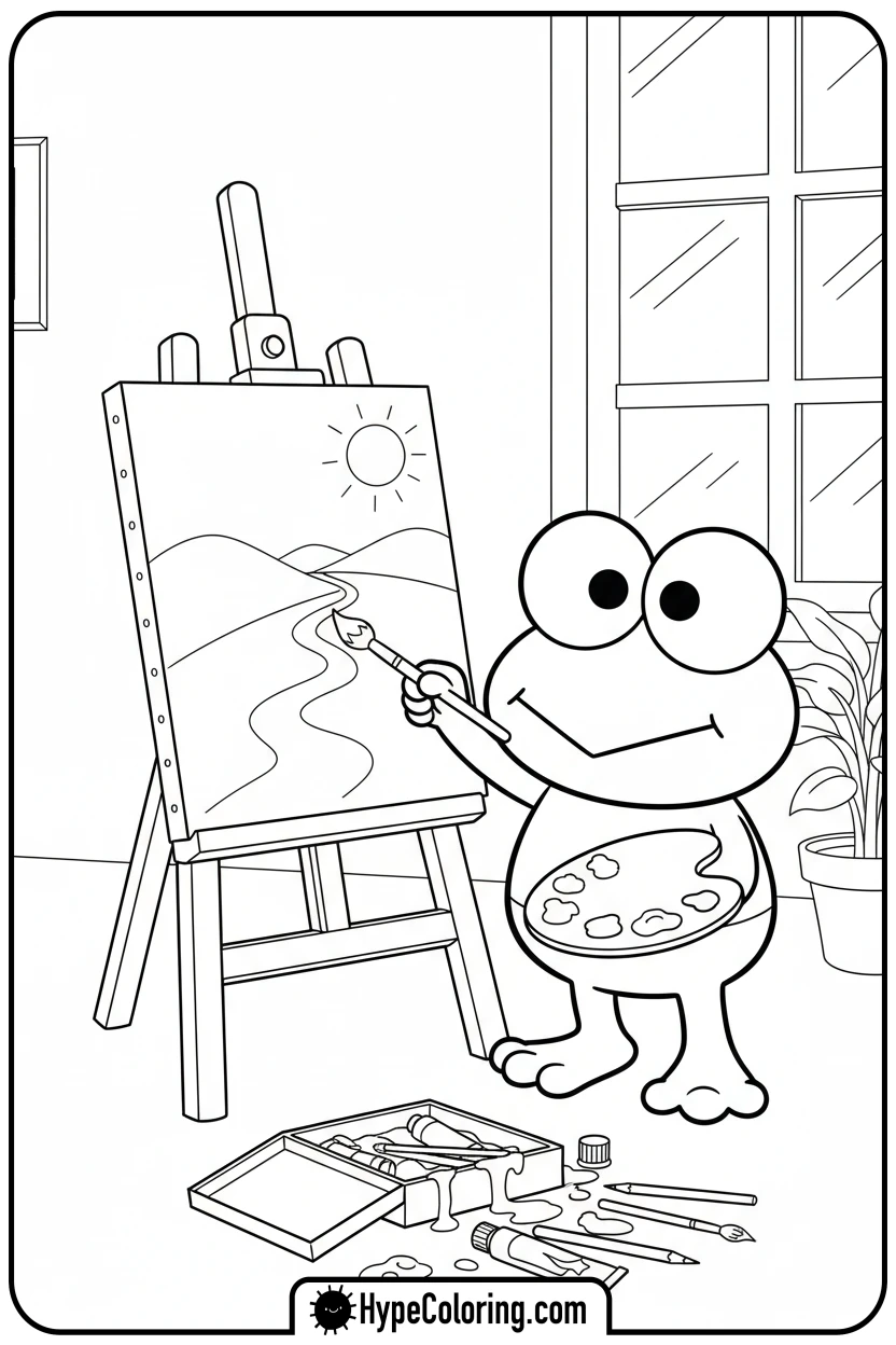 keroppi-painting-on-easel - keroppi coloring pages