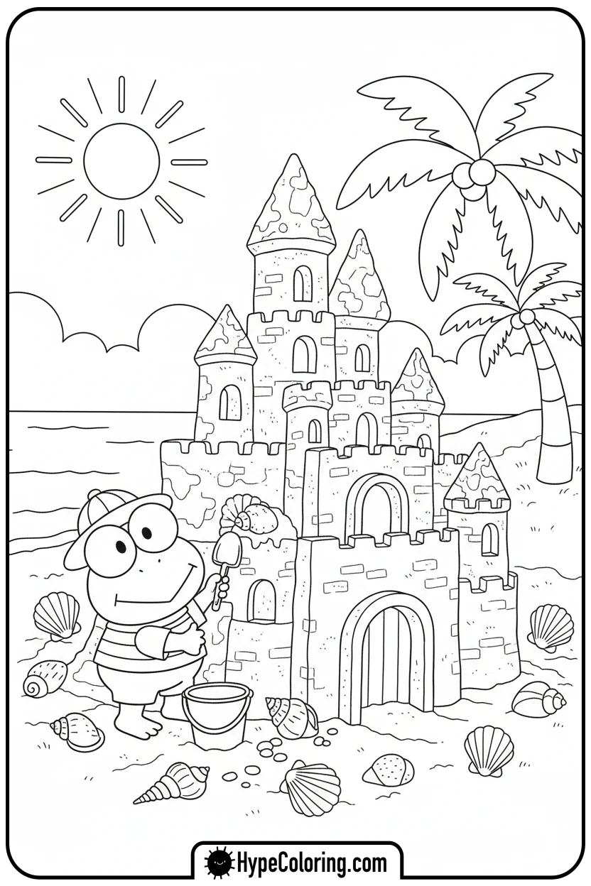 keroppi-building-sandcastle - keroppi coloring pages