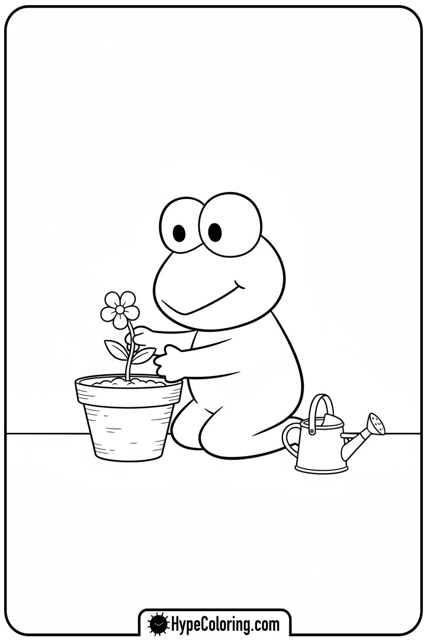 keroppi-planting-a-flower - keroppi coloring pages