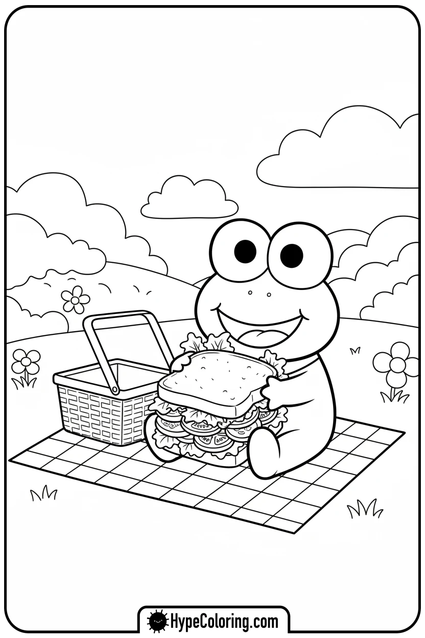 keroppi-eating-sandwich - keroppi coloring pages
