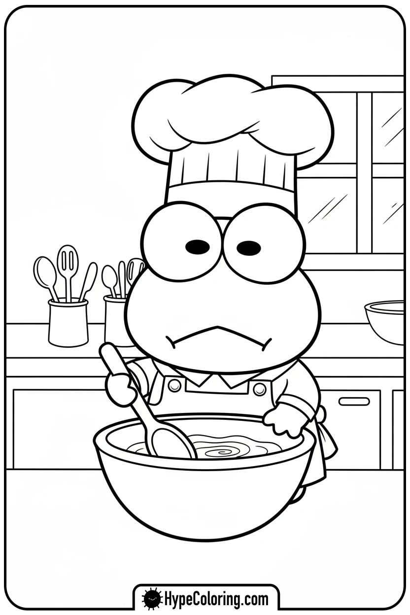 keroppi-as-a-chef-stirring - keroppi coloring pages