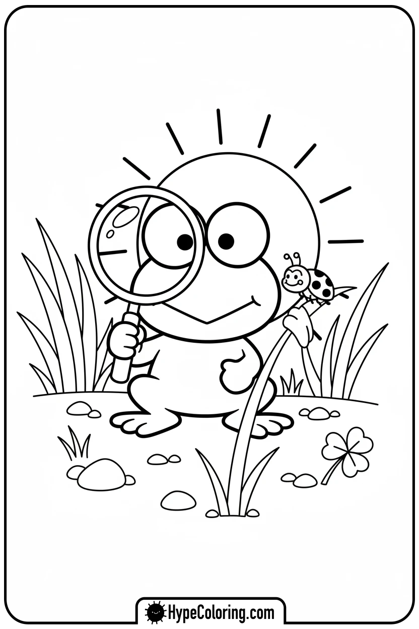 keroppi-examining-bug - keroppi coloring pages