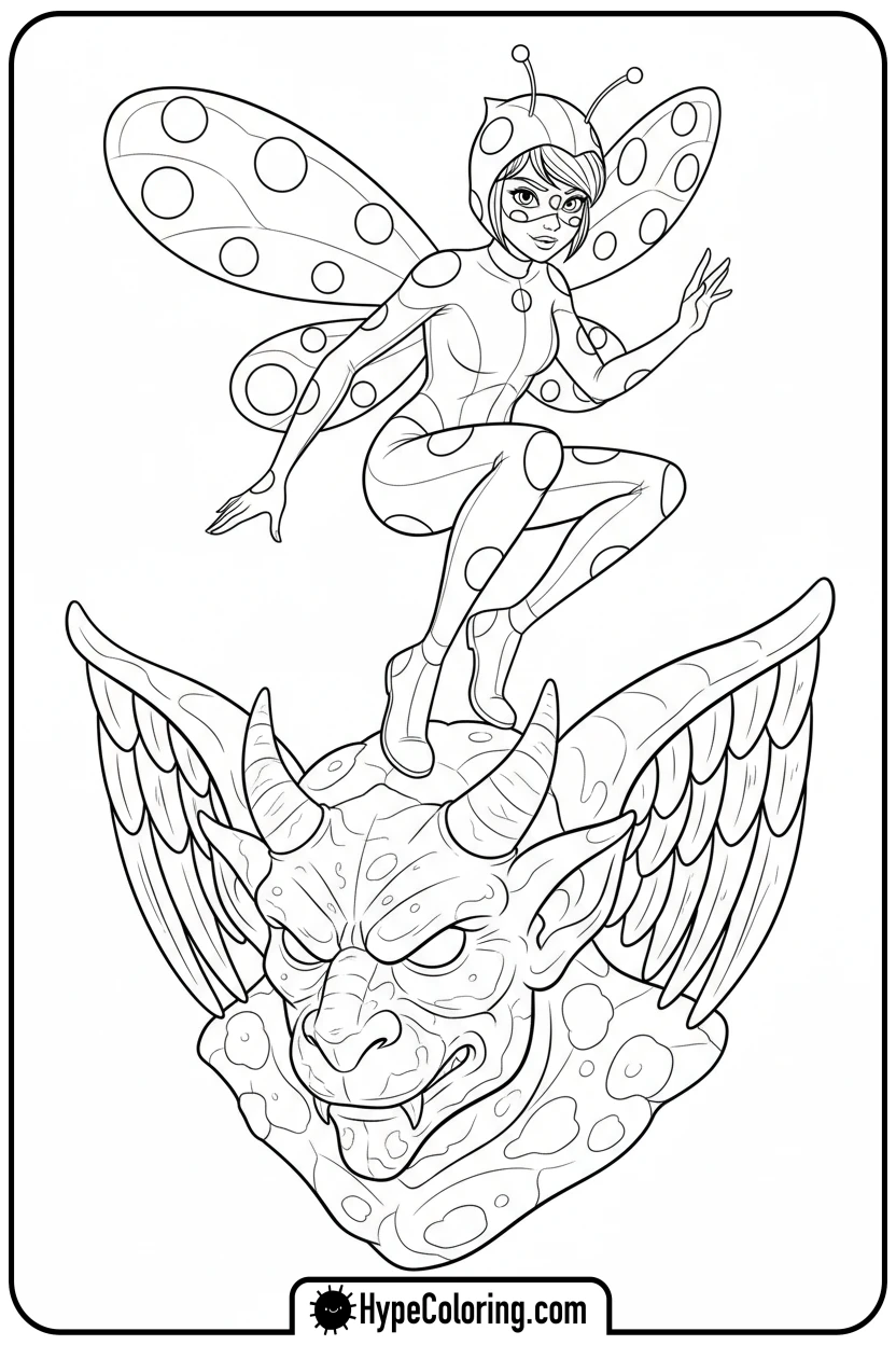 ladybug-landing-on-gargoyle - ladybug miraculous coloring pages