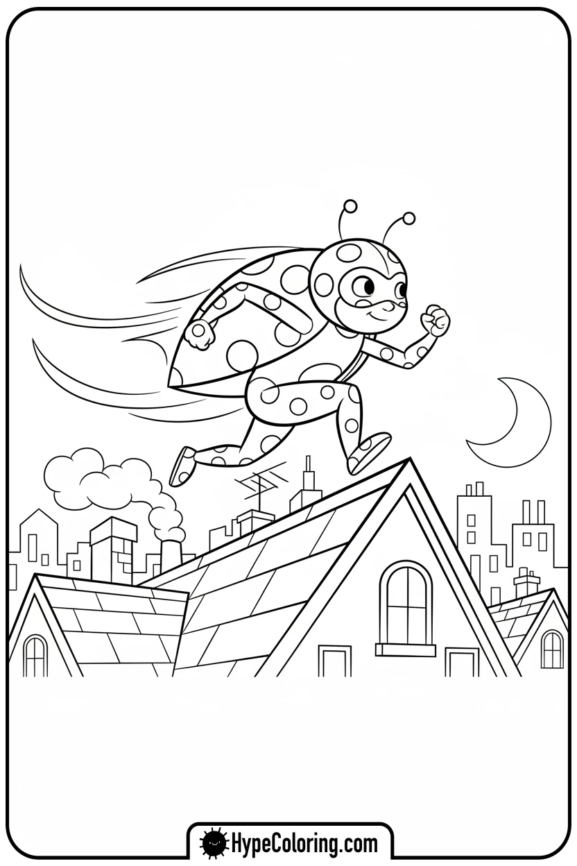 ladybug-running-on-rooftops - ladybug miraculous coloring pages