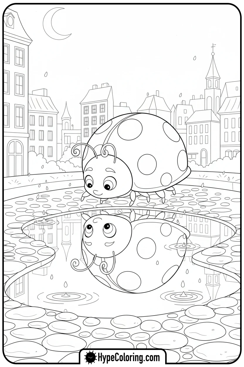 ladybug-reflecting-in-puddle - ladybug miraculous coloring pages