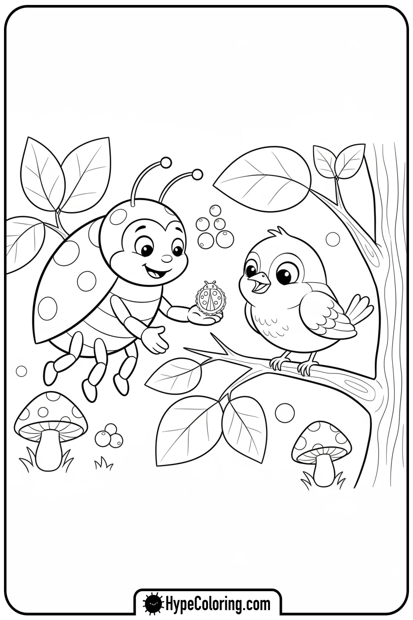 ladybug-feeding-bird - ladybug miraculous coloring pages