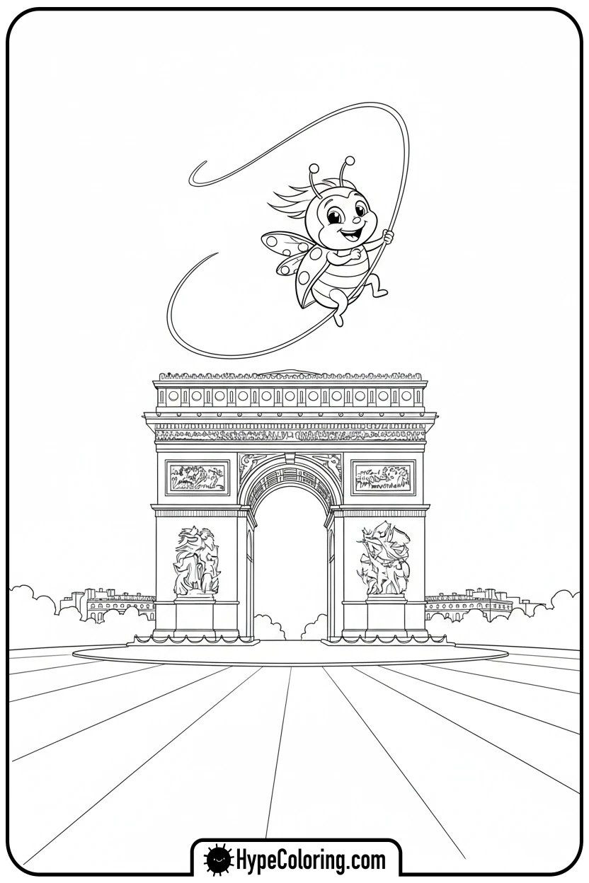 ladybug-swinging-past-arc-de-triomphe - ladybug miraculous coloring pages