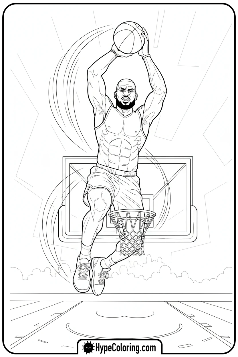 lebron-dunking-a-basketball - lebron james coloring page