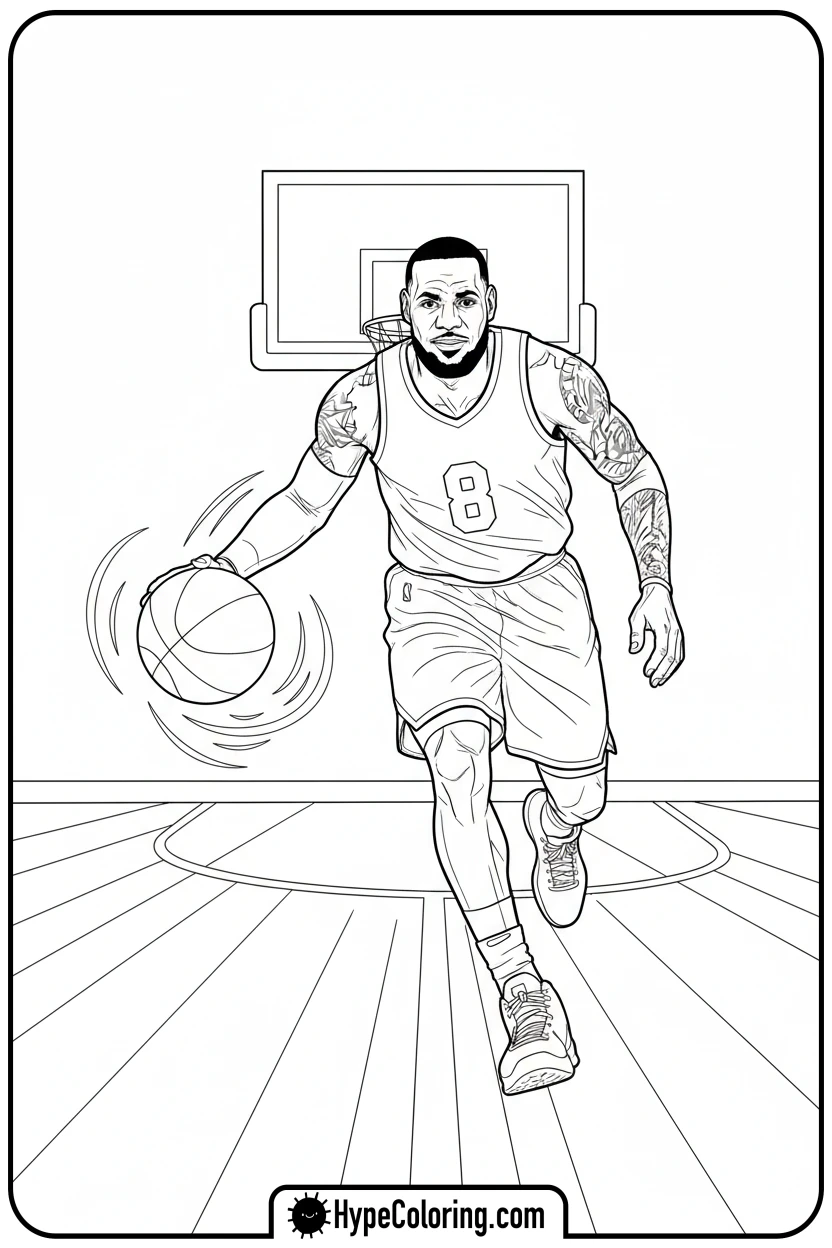 lebron-dribbling-basketball - lebron james coloring page