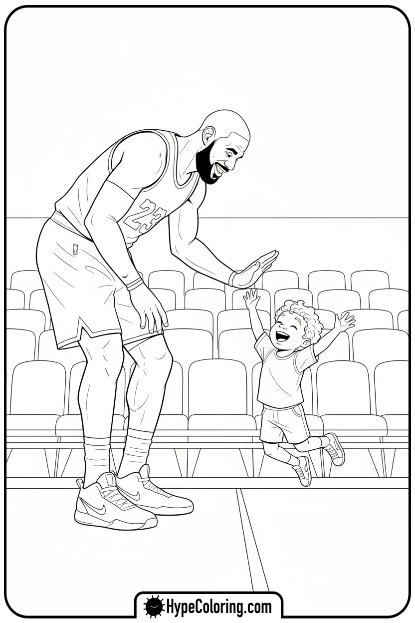lebron-high-fiving-a-child - lebron james coloring page