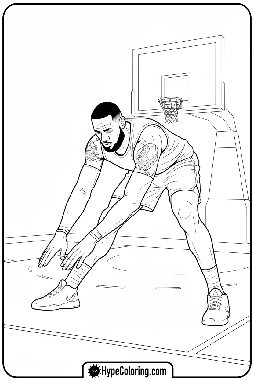 lebron-stretching-before-a-game - lebron james coloring page