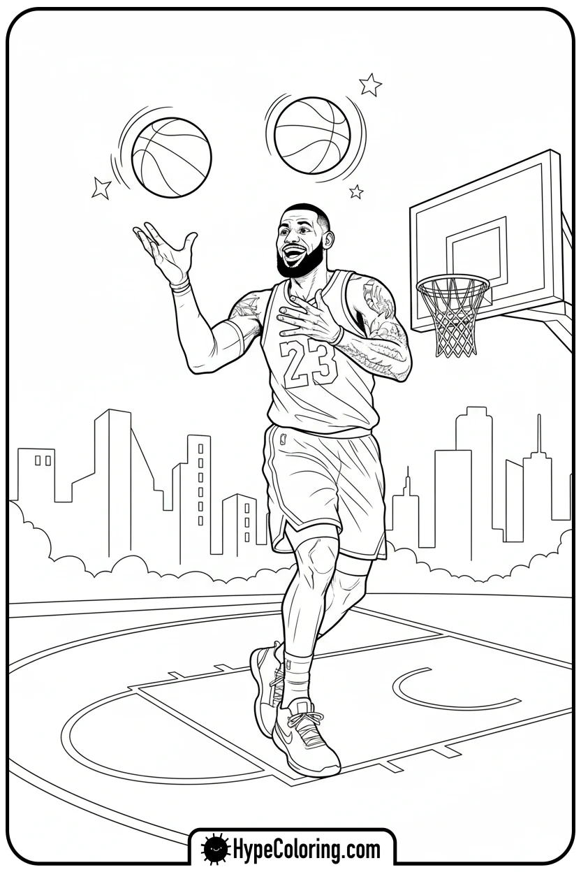 lebron-juggling-basketballs - lebron james coloring page