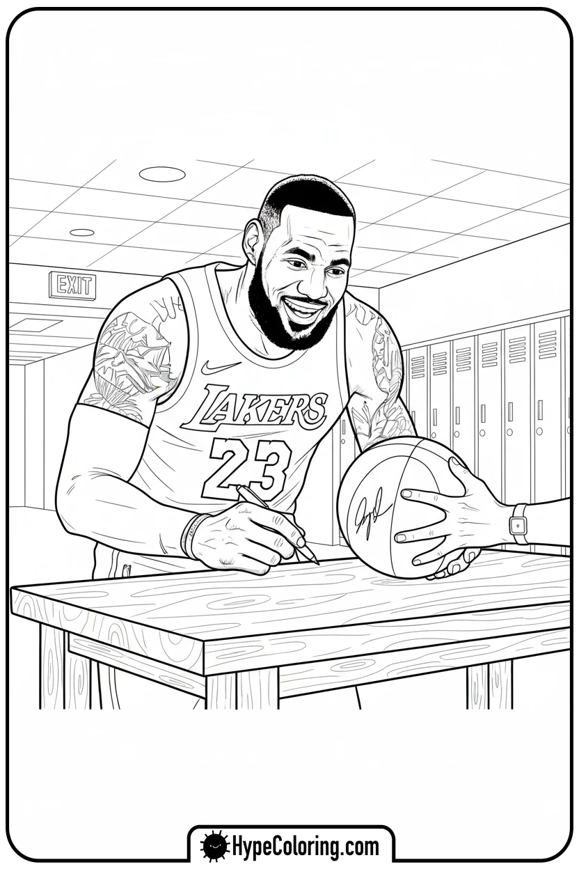 lebron-signing-an-autograph - lebron james coloring page
