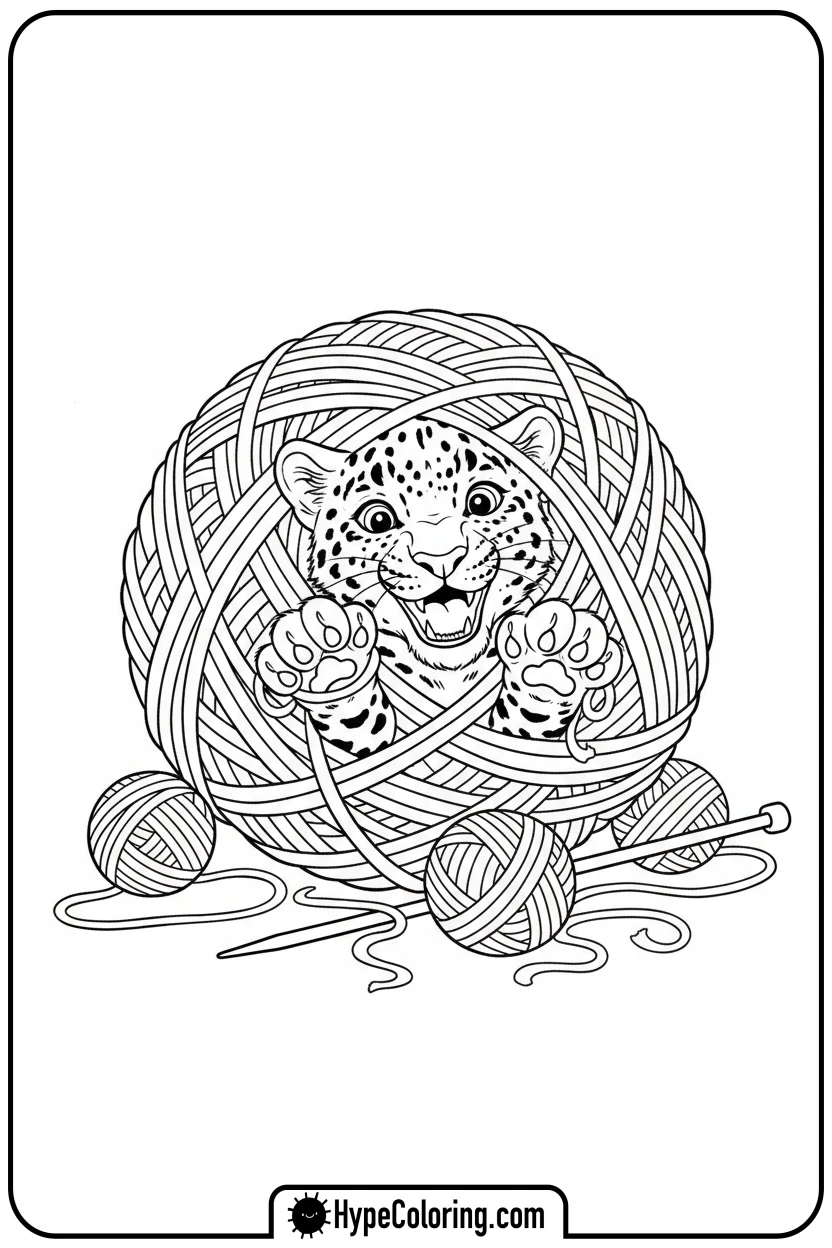 leopard-cub-in-yarn - leopard coloring page