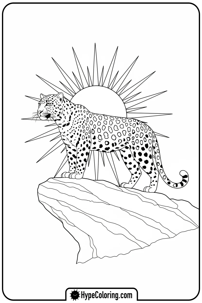 leopard-on-savanna-rock - leopard coloring page