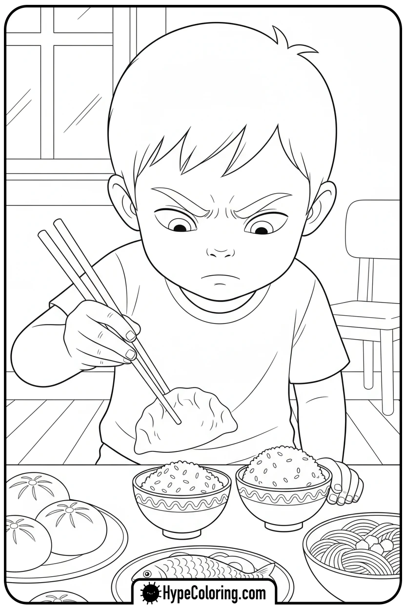 child-using-chopsticks - lunar new year coloring pages